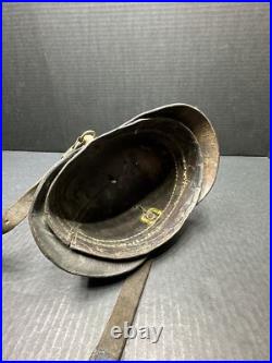Antique Pre WWI 1870 German Leather Helmet with brass crest Lions On Sides