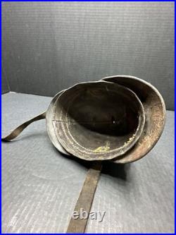 Antique Pre WWI 1870 German Leather Helmet with brass crest Lions On Sides
