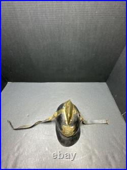 Antique Pre WWI 1870 German Leather Helmet with brass crest Lions On Sides