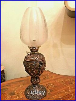 Antique RARE German Kerosene Oil Lamp Kosmos Brenner Patinated Metal