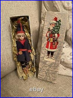 Antique Rare All Original Alpine Christmas Bisque Mignonette Doll Christmas Box