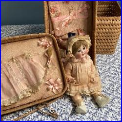Antique Rare FAO SCHWARTZ Simon Halbig Layette Basket German Bisque Doll