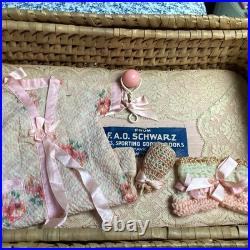 Antique Rare FAO SCHWARTZ Simon Halbig Layette Basket German Bisque Doll