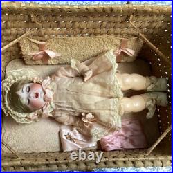 Antique Rare FAO SCHWARTZ Simon Halbig Layette Basket German Bisque Doll