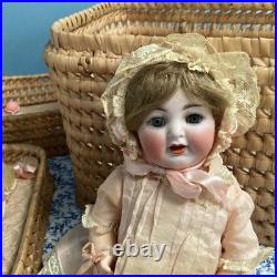 Antique Rare FAO SCHWARTZ Simon Halbig Layette Basket German Bisque Doll