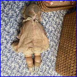 Antique Rare FAO SCHWARTZ Simon Halbig Layette Basket German Bisque Doll