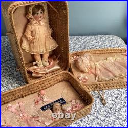 Antique Rare FAO SCHWARTZ Simon Halbig Layette Basket German Bisque Doll