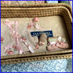 Antique Rare FAO SCHWARTZ Simon Halbig Layette Basket German Bisque Doll