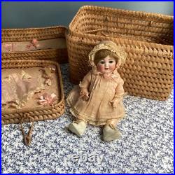 Antique Rare FAO SCHWARTZ Simon Halbig Layette Basket German Bisque Doll