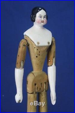 Antique Rare German China Doll with Wood Body ca1850
