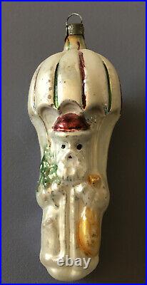 Antique SANTA in PARACHUTE Figural Embossed German Glass Christmas Ornament Vtg