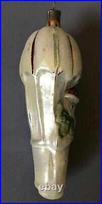 Antique SANTA in PARACHUTE Figural Embossed German Glass Christmas Ornament Vtg
