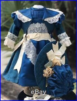 Antique Silk Dress and Hat for Antique French German 28 Doll BRU Jumeau Kestner