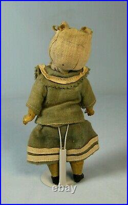Antique Small German Bisque Head Doll Orig. Wig Dress 6.5 Sweet