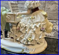 Antique Unterweissbach German Porcelain Dresden Lace Lady Playing Piano Antique Unterweissbach German Porcelain Dresden Lace Lady Playing Piano