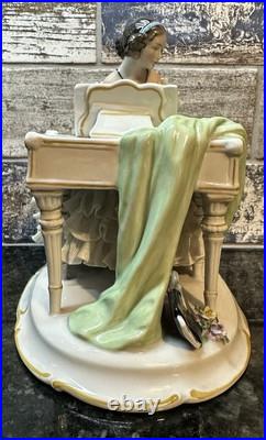 Antique Unterweissbach German Porcelain Dresden Lace Lady Playing Piano Antique Unterweissbach German Porcelain Dresden Lace Lady Playing Piano