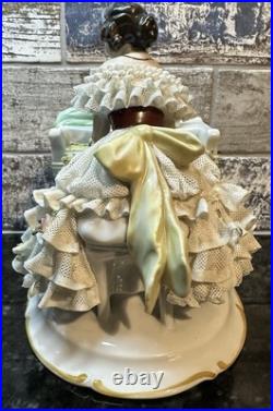 Antique Unterweissbach German Porcelain Dresden Lace Lady Playing Piano Antique Unterweissbach German Porcelain Dresden Lace Lady Playing Piano