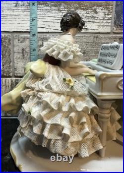 Antique Unterweissbach German Porcelain Dresden Lace Lady Playing Piano Antique Unterweissbach German Porcelain Dresden Lace Lady Playing Piano