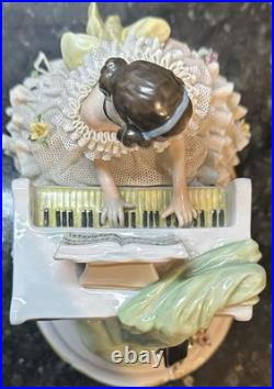 Antique Unterweissbach German Porcelain Dresden Lace Lady Playing Piano Antique Unterweissbach German Porcelain Dresden Lace Lady Playing Piano