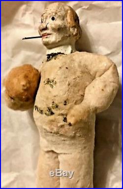 Antique VTG Cotton John Bull Composition Head Cigar German Christmas Ornament