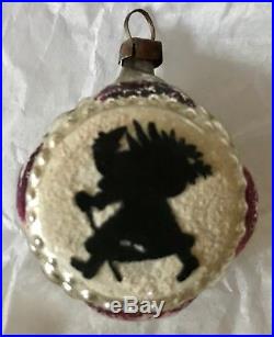 Antique VTG Frosted Disk Paper Santa Silhouette Glass German Christmas Ornament