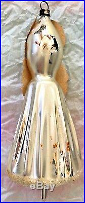 Antique VTG Paper Face Snow Girl W Pleated Glass Skirt German Christmas Ornament
