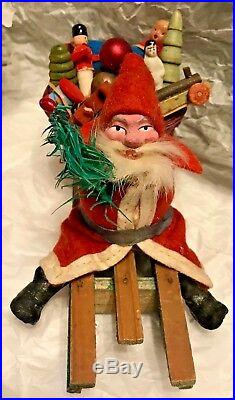 Antique VTG Removable Head Santa Candy Container On Sled W Basket Toys German