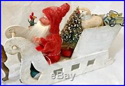 Antique VTG Santa Candy Container Sled Metal Deer German Christmas Decoration