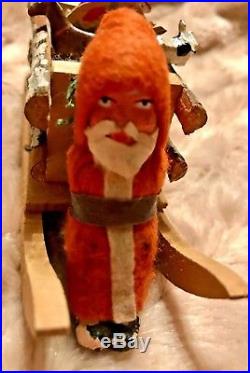 Antique VTG Santa In Sled Christmas Candy Container Metal Reindeer Toys German
