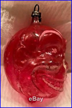 Antique VTG Unsilvered Grinning Clown W Tinsel Glass German Christmas Ornament