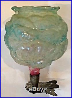 Antique VTG Unsilvered Rose Candle Cup On Clip Glass German Christmas Ornament
