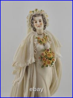 Antique Victorian 1920's Dresden German Porcelain Bride Figurine. Loss To Lace