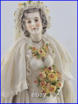 Antique Victorian 1920's Dresden German Porcelain Bride Figurine. Loss To Lace Antique Victorian 1920's Dresden German Porcelain Bride Figurine. Loss To Lace