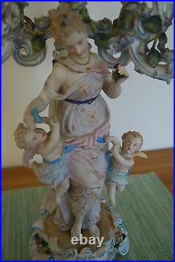 Antique Victorian Sitzendorf Dresden German Porcelain Ceramic Rococo Candelabra