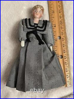 Antique Victorian c 1900 German Bisque Head 5.25 Dollhouse Doll with Bun