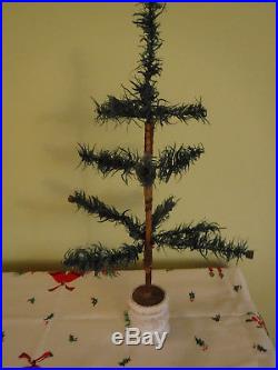 Antique Vintage 15 German Goose Feather Christmas Tree With Wooden Stand Base