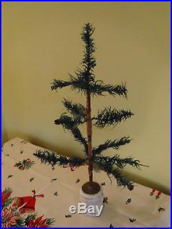 Antique Vintage 15 German Goose Feather Christmas Tree With Wooden Stand Base