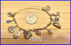 Antique Vintage Art Nouveau German 11 Charm Bracelet 7 Luck, Travel, Religion