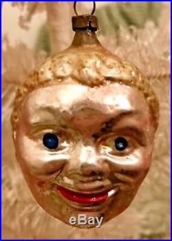 Antique Vintage Black Man Head Face German Glass Figural Christmas Ornament