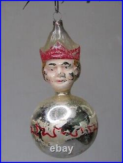 Antique Vintage Blown Glass Jester Clown Head on Ball Christmas Ornament Germany
