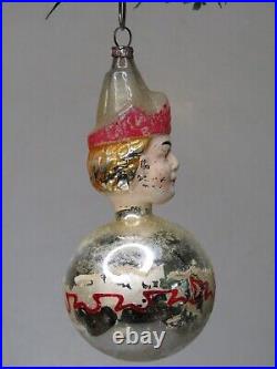 Antique Vintage Blown Glass Jester Clown Head on Ball Christmas Ornament Germany