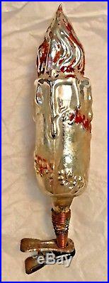 Antique Vintage Candle On A Clip Embossed Glass German Christmas Ornament