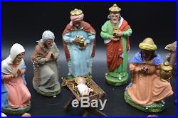 Antique Vintage Christmas MAROLIN Nativity German Paper Mache in Box 14 Figurine