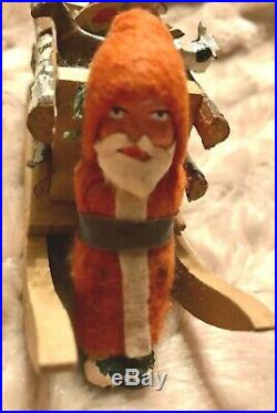 Antique Vintage Composition Santa in Sled W Toys Lead Metal Bugling Deer German