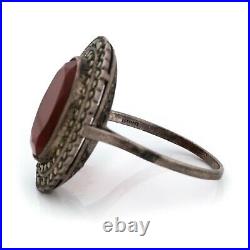 Antique Vintage Deco Sterling Silver German Red Onyx Marcasite Ring Sz 11 9.4g