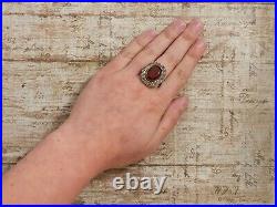 Antique Vintage Deco Sterling Silver German Red Onyx Marcasite Ring Sz 11 9.4g