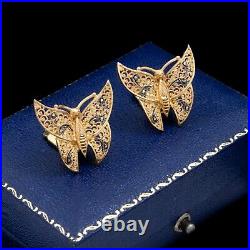 Antique Vintage Deco Sterling Silver Gold German NONNENMANN Butterfly Earrings