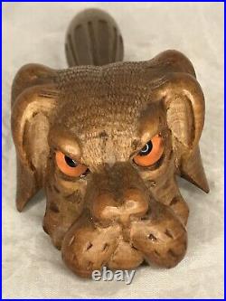 Antique Vintage German Black Forest Wooden Dog With Glass Eyes Screw Nutcracker