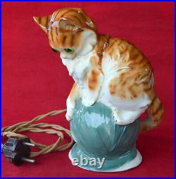 Antique Vintage German Cat Perfume Porcelain Lamp DRGM Rare