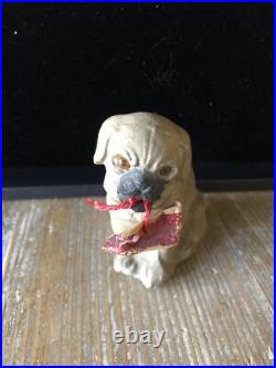 Antique Vintage German Composition Christmas Putz Dog Pug Candy Container #3 Antique Vintage German Composition Christmas Putz Dog Pug Candy Container #3